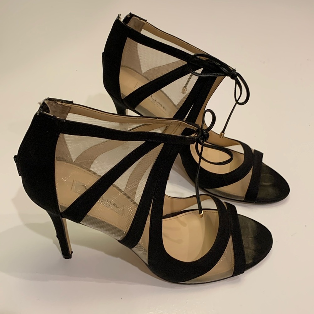 Nina New York Black Suede & Mesh Heels
